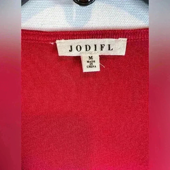 Jodifl faux wrap size Medium dress red shimmer holiday party long sleeve v neck - Picture 2 of 7